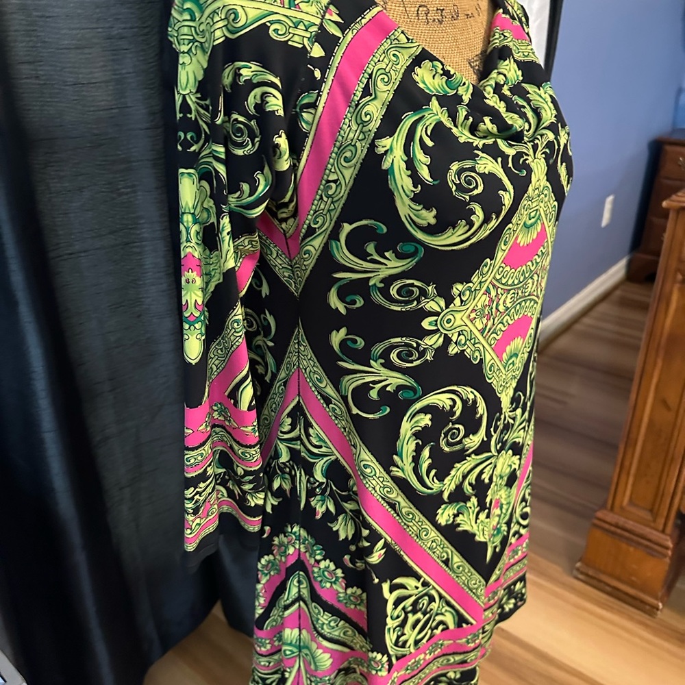 Eva Varro Black Green Cowl Neck Sheath Tunic - Picture 2 of 8